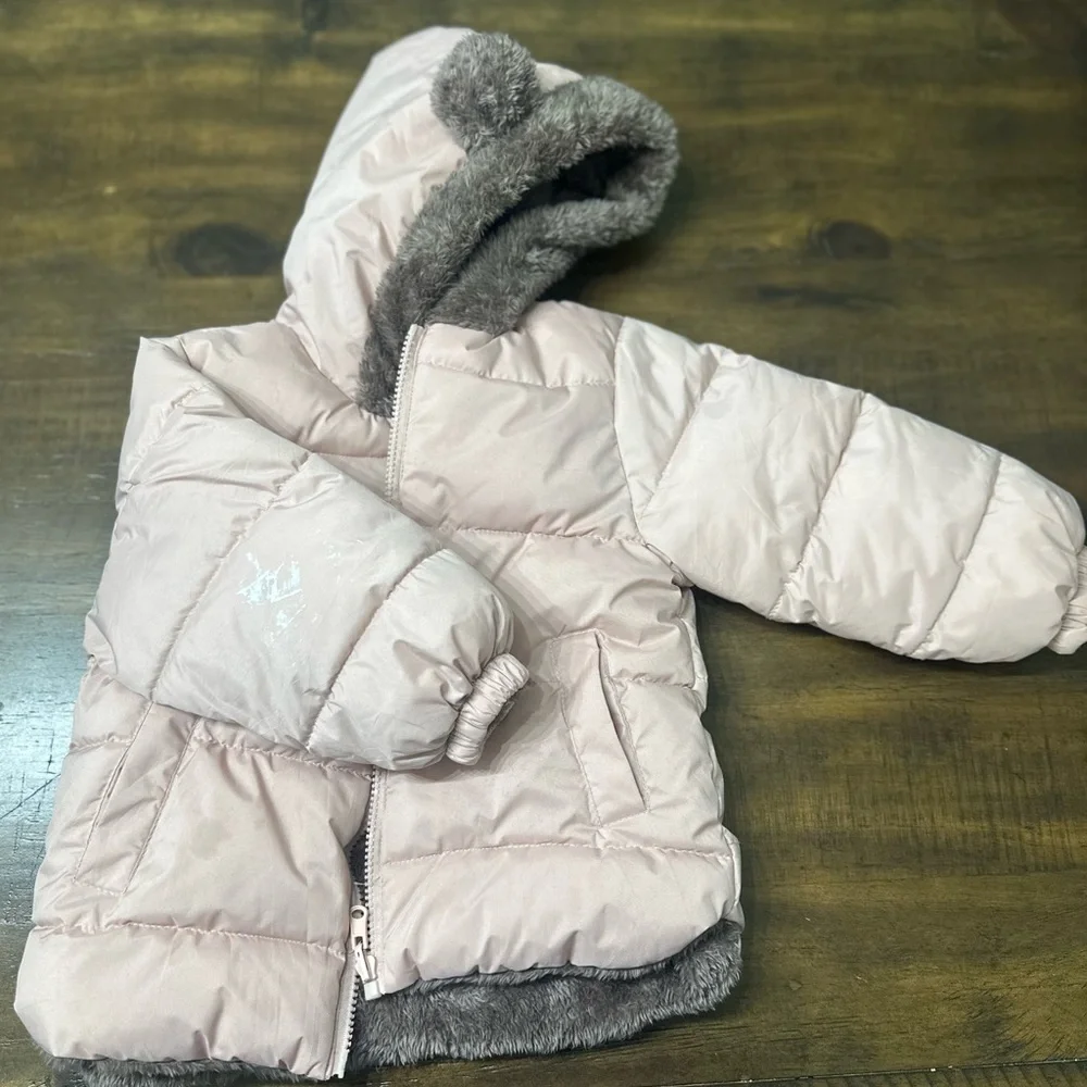 Toddler‎ Girls Pink Puffer Coat w/ Faux Fur Lined Hood (Bear Ears!) Size 2T